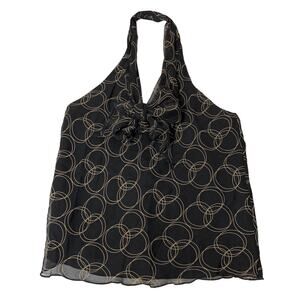 LAUNDRY Black Gold Silk Lettuce Edge Tie Halter Top Size 2